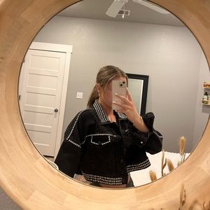 Studded crop black denim jacket